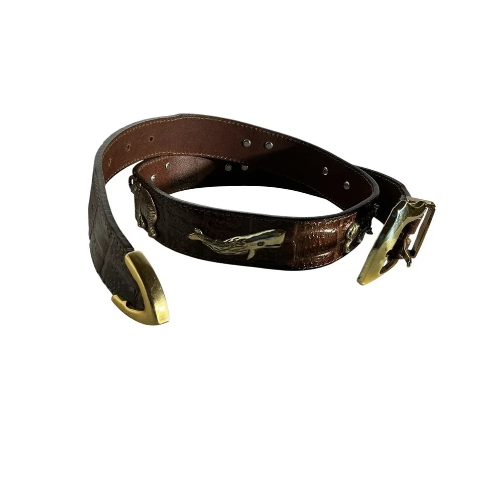 Honest by Brighton Safari Animal Belt Bren Leather Gold Tone Sz 32 Croc Embossed